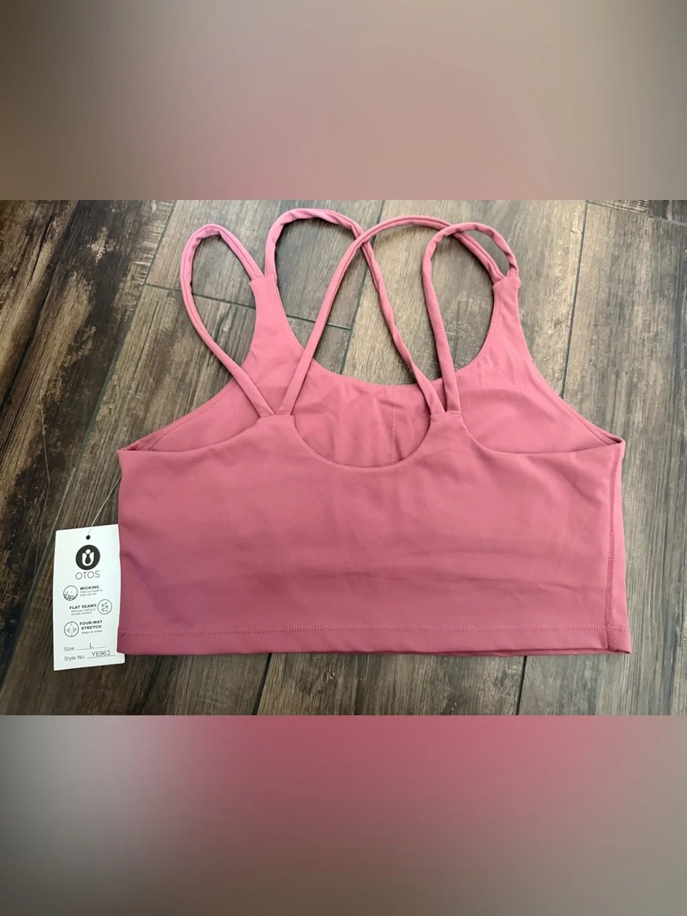 OTOS Activewear Sports Bra Dusty Rose Criss Cross Back Size L NWT